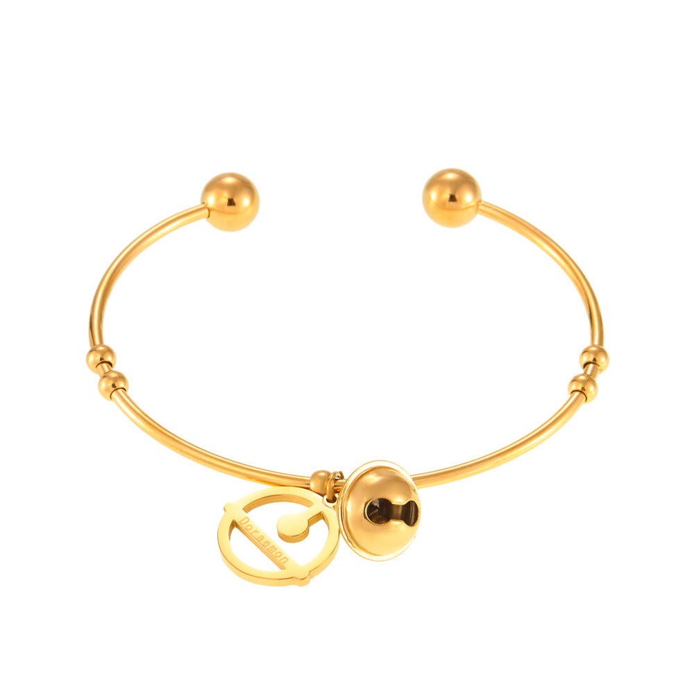 Creative sense robot cat bell bracelet popular personality versatile titanium steel opening bracelet manufacturer spot wholesale