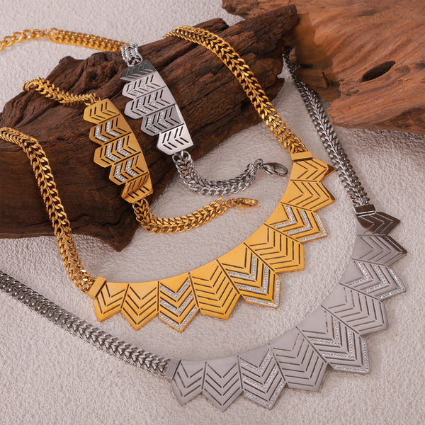 European and American ins style niche hip-hop geometric jewelry hollow flag diamond design sense personalized titanium steel jewelry set