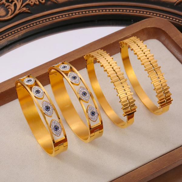 Fashion commuting Simple personality Versatile jewelry Geometric texture Design sense Diamond dripping titanium steel gold-plated bracelet