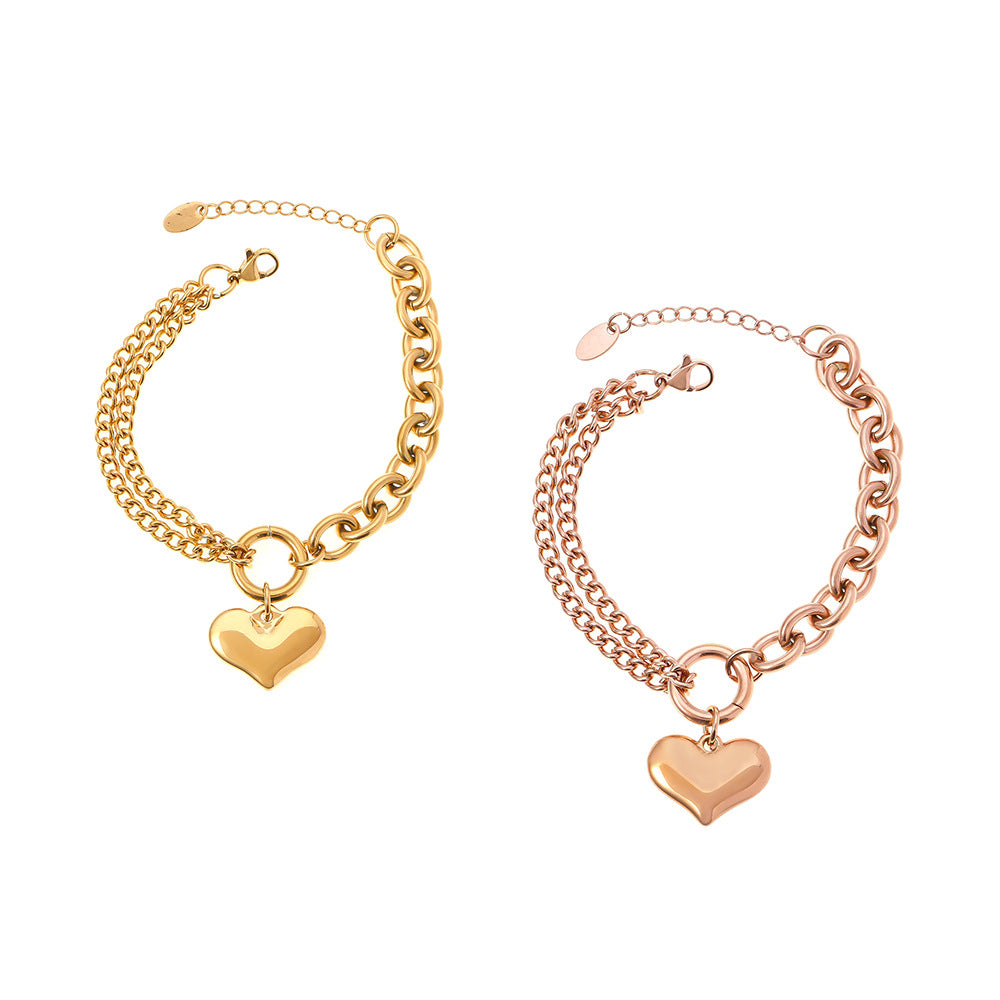 Personality sweet fashion versatile temperament jewelry asymmetrical chain design sense love pendant titanium steel bracelet
