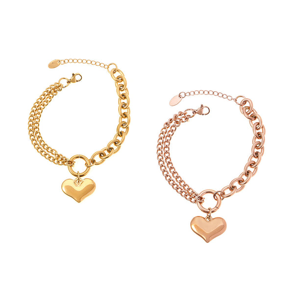 Personality sweet fashion versatile temperament jewelry asymmetrical chain design sense love pendant titanium steel bracelet