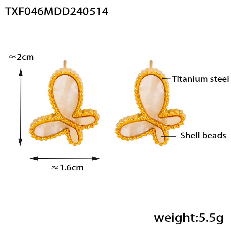 Elegant temperament gentle personality jewelry inlaid with white shell design butterfly pendant titanium steel gold-plated jewelry set