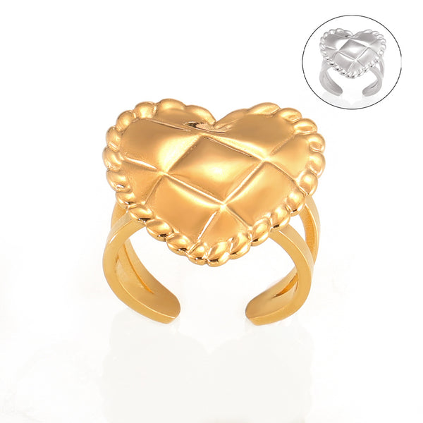 Jewelry Trendy Personality Versatile Ladies 18K Gold Titanium Steel Rhombus Love Heart Ring Spot 99