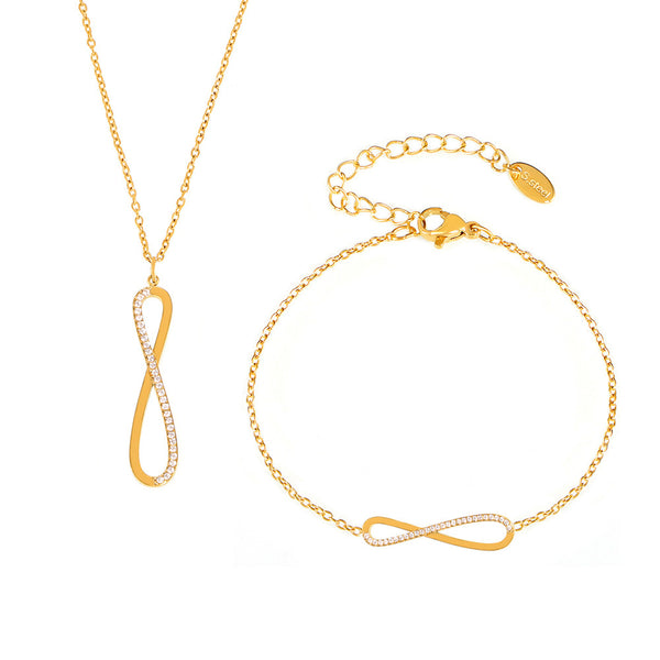 8-character CNC inlaid zircon strip double-layer necklace niche bracelet stainless steel jewelry set 99