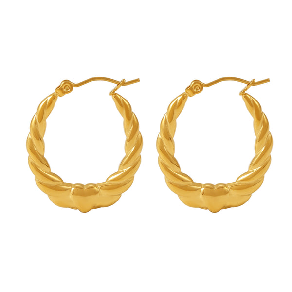 Stainless steel small love thread C-shaped earrings, earrings plated with 18K real gold temperament commuting non-fading earrings