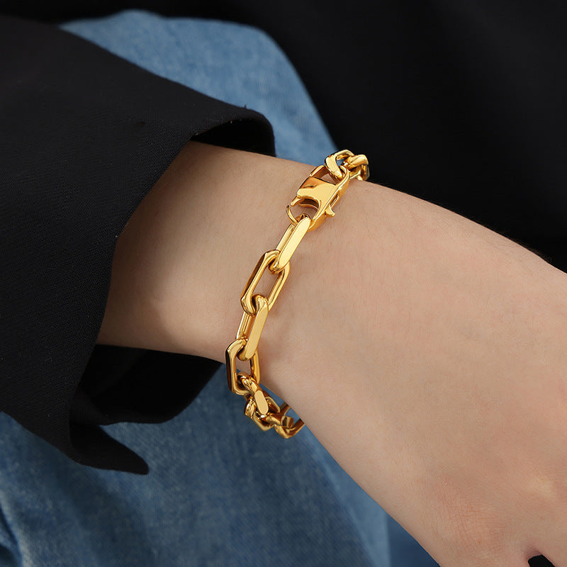 Cuban thick chain hip-hop bracelet necklace trendy versatile personality stainless steel neutral men's and women's same jewelry set