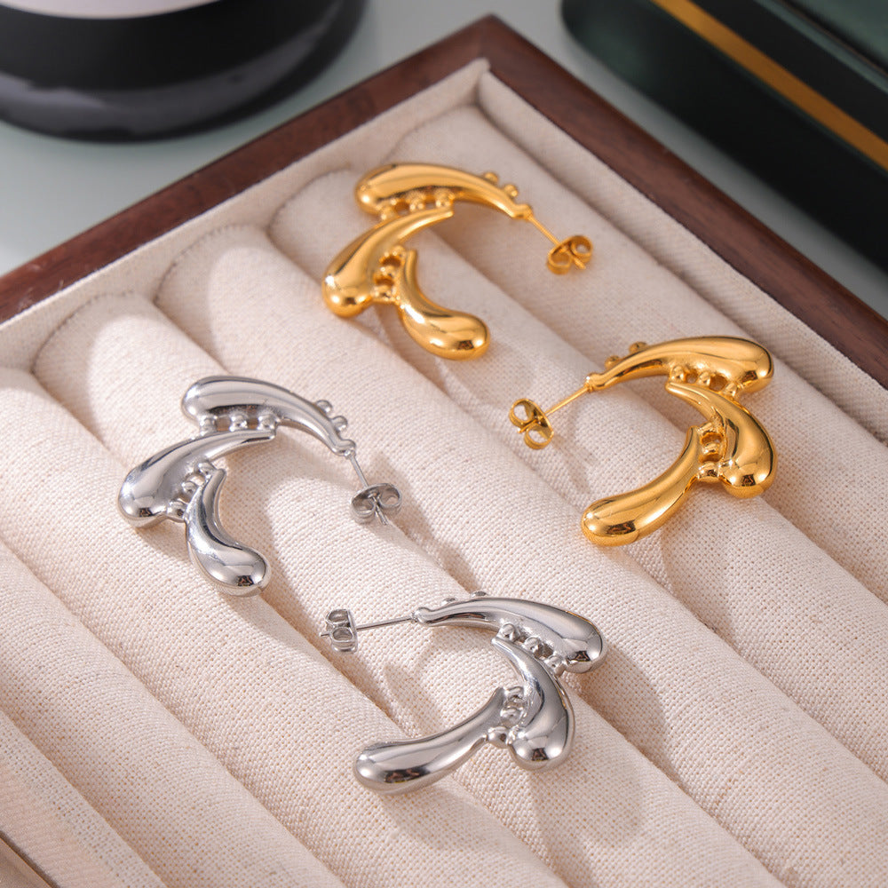 Fashion niche design temperament retro earrings water drop swirl splicing design sense titanium steel gold-plated stud earrings women