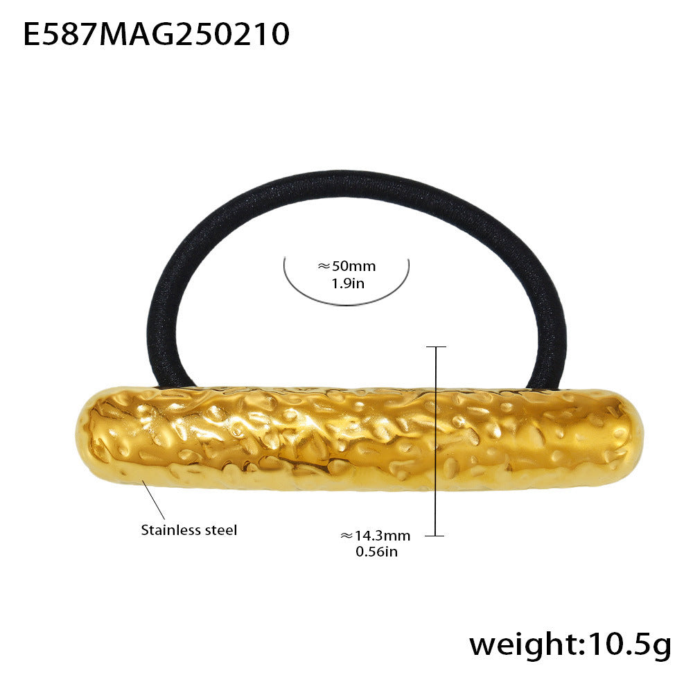 Stainless steel bow hair rope plated with 18K real gold European and American exaggerated hair band ponytail elastic headrope hair accessories