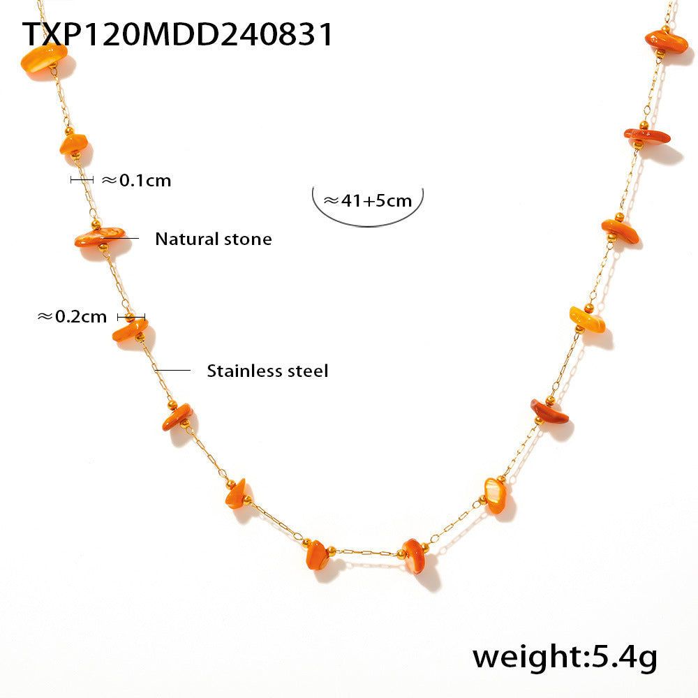 Light luxury irregular natural gravel collarbone chain niche bracelet set stainless steel non-fading jewelry