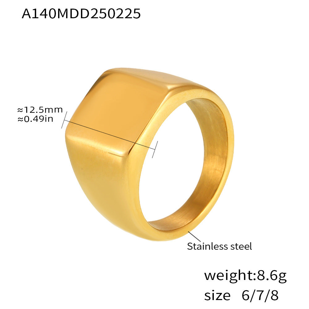 Square smooth titanium steel ring, European and American style simple ring, PVD electroplating 18K real gold, the same for men and women in stock