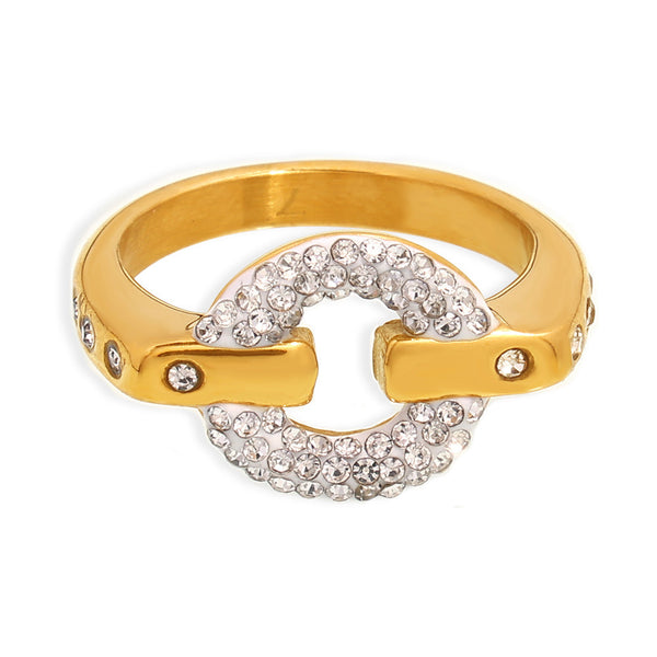 Japanese character sparkling star rhinestone ring plated with 18k real gold niche cold wind titanium steel ring female