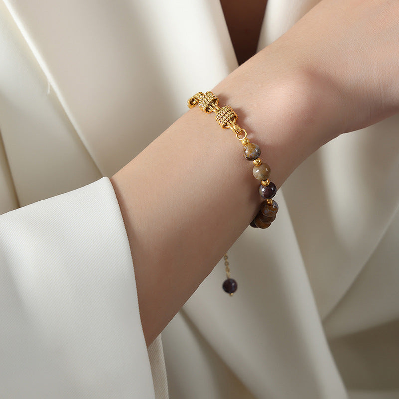New high-end niche men's brass freshwater pearl handmade beaded natural stone black agate bracelet women