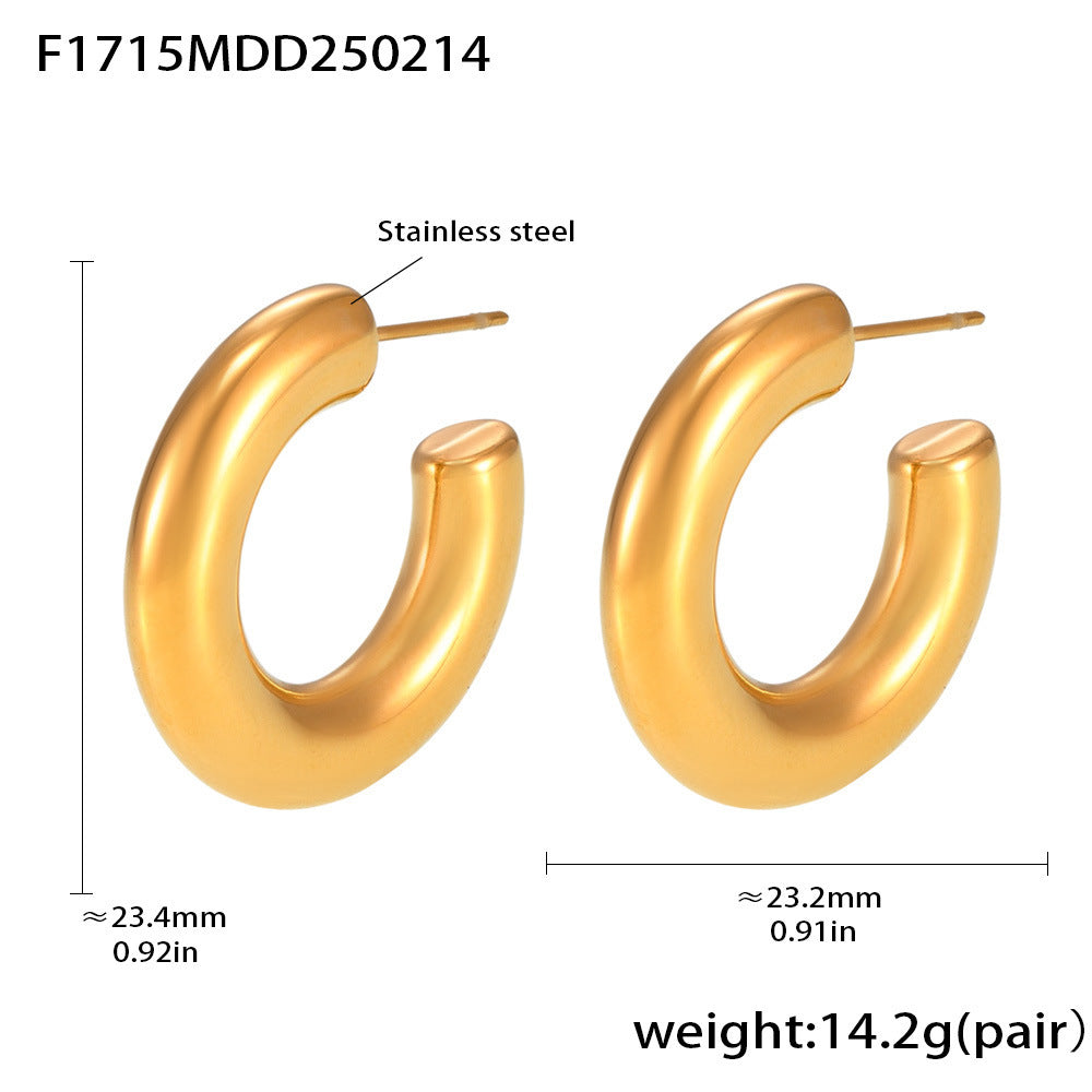 Elegant minimalist C-shaped earrings French plated 18K gold temperament ring glossy earrings earrings