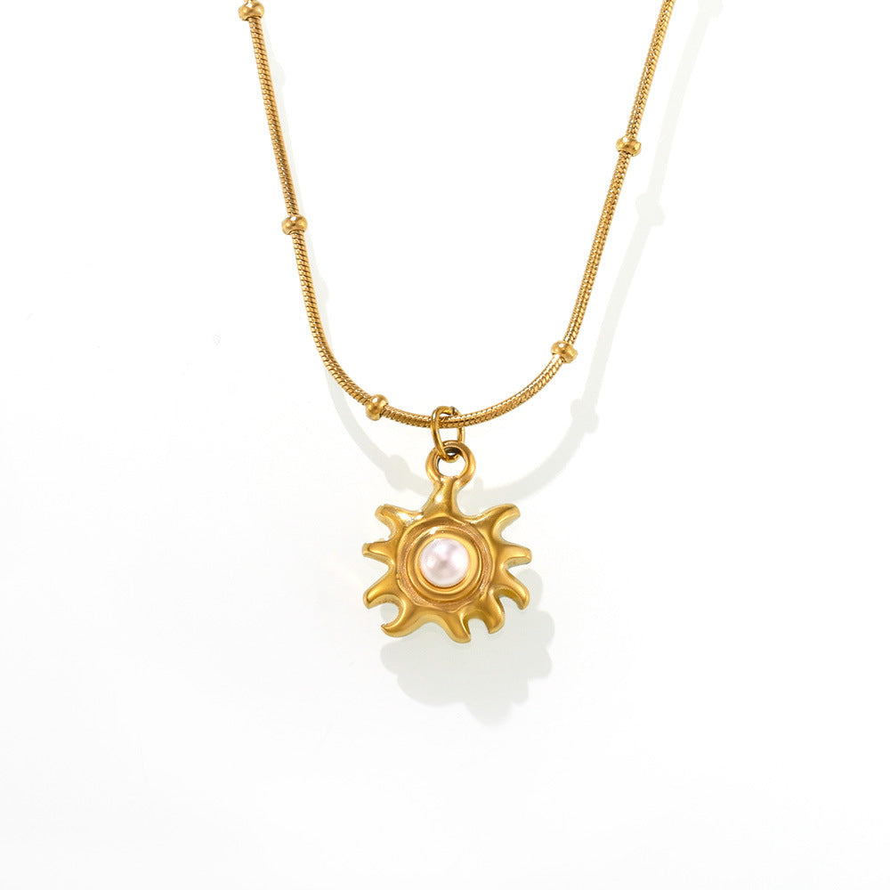 Sunflower Bead Clavicle Necklace Jewelry Stainless Steel Plated 18K Real Gold Non-Fading Jewelry Spot Wholesale 99