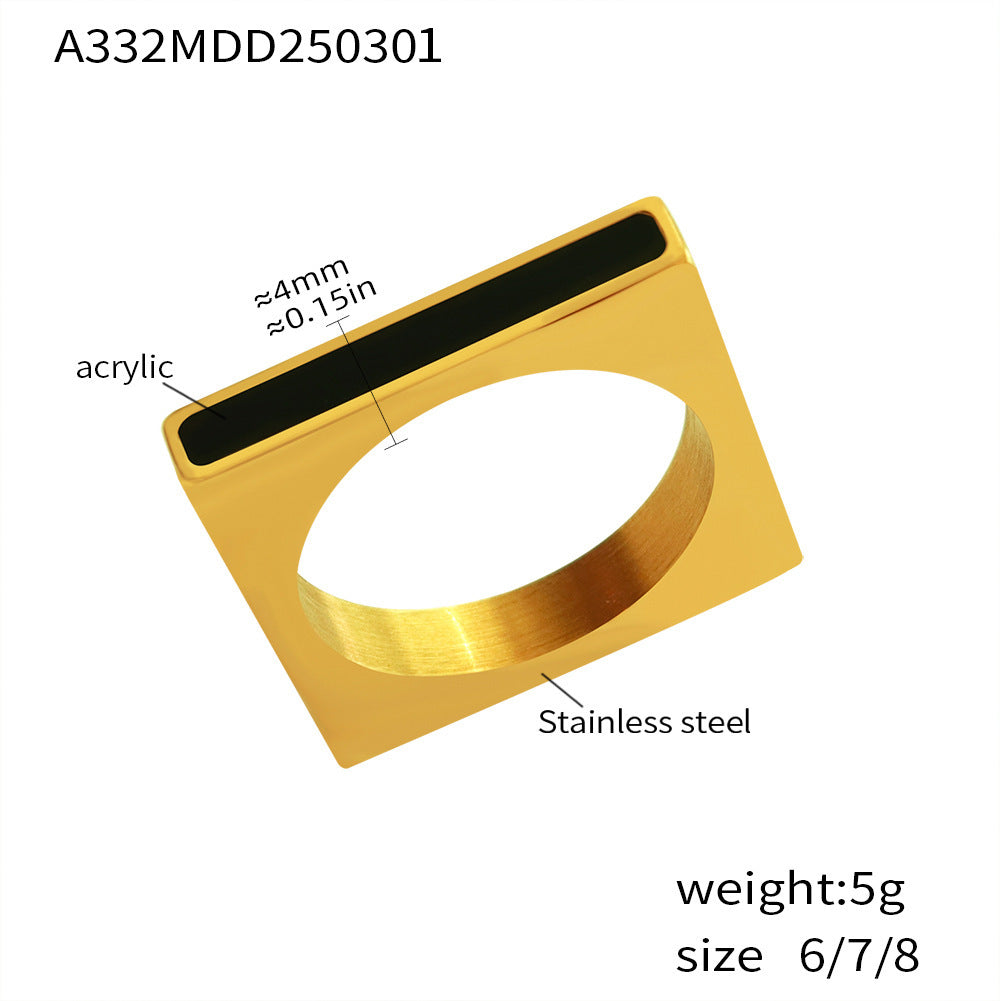 Simple acrylic geometric square ring fashion jewelry stainless steel plated 18K gold pp