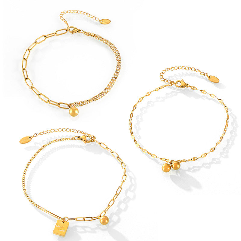 Simple good luck small gold ball steel ball titanium steel anklet women ins casual style personalized gold-plated jewelry