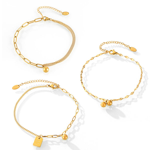 Simple good luck small gold ball steel ball titanium steel anklet women ins casual style personalized gold-plated jewelry