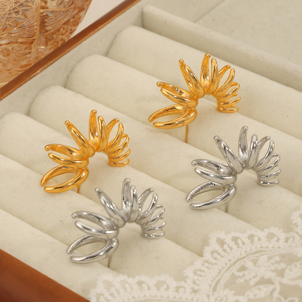 New personalized niche design irregular titanium steel gold-plated fashion creative petal earrings jewelry wholesale women