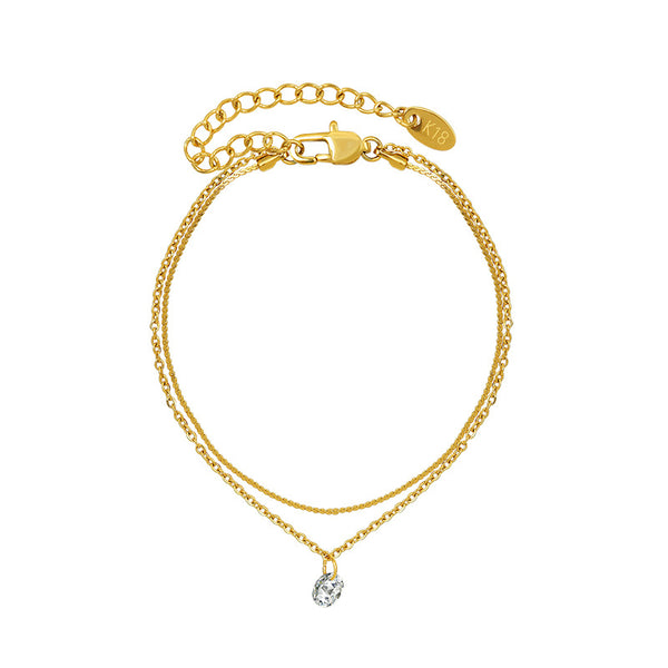 Cold wind light luxury personality double-layer simple niche inlaid zircon titanium steel plated 18k gold foot decoration
