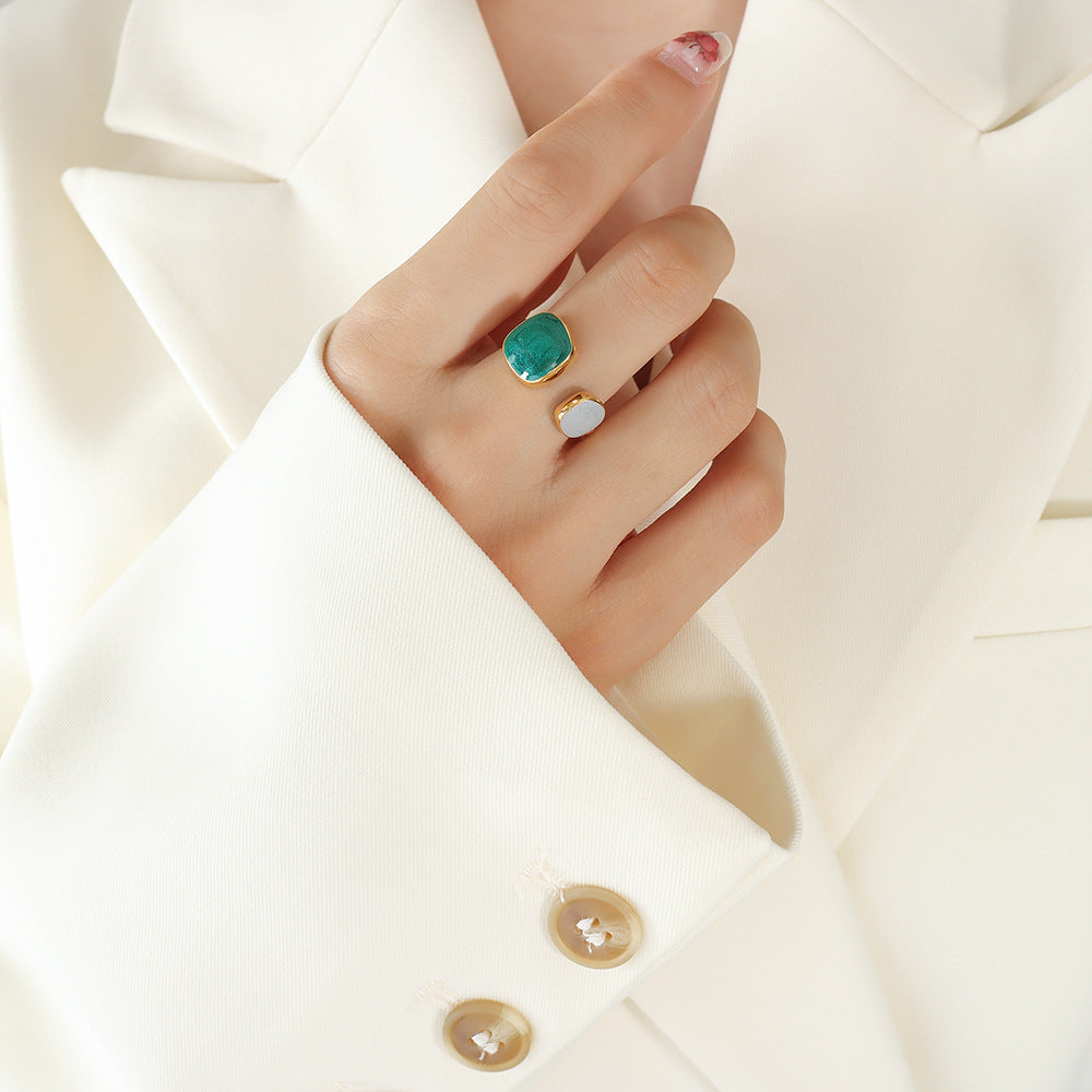 Neutral wind opening adjustable enamel handmade oil drop ring titanium steel gold-plated ring personalized jewelry