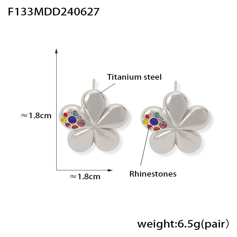 Popular stainless steel exaggerated flower earrings women's French fashion light luxury personalized small flower stud earrings