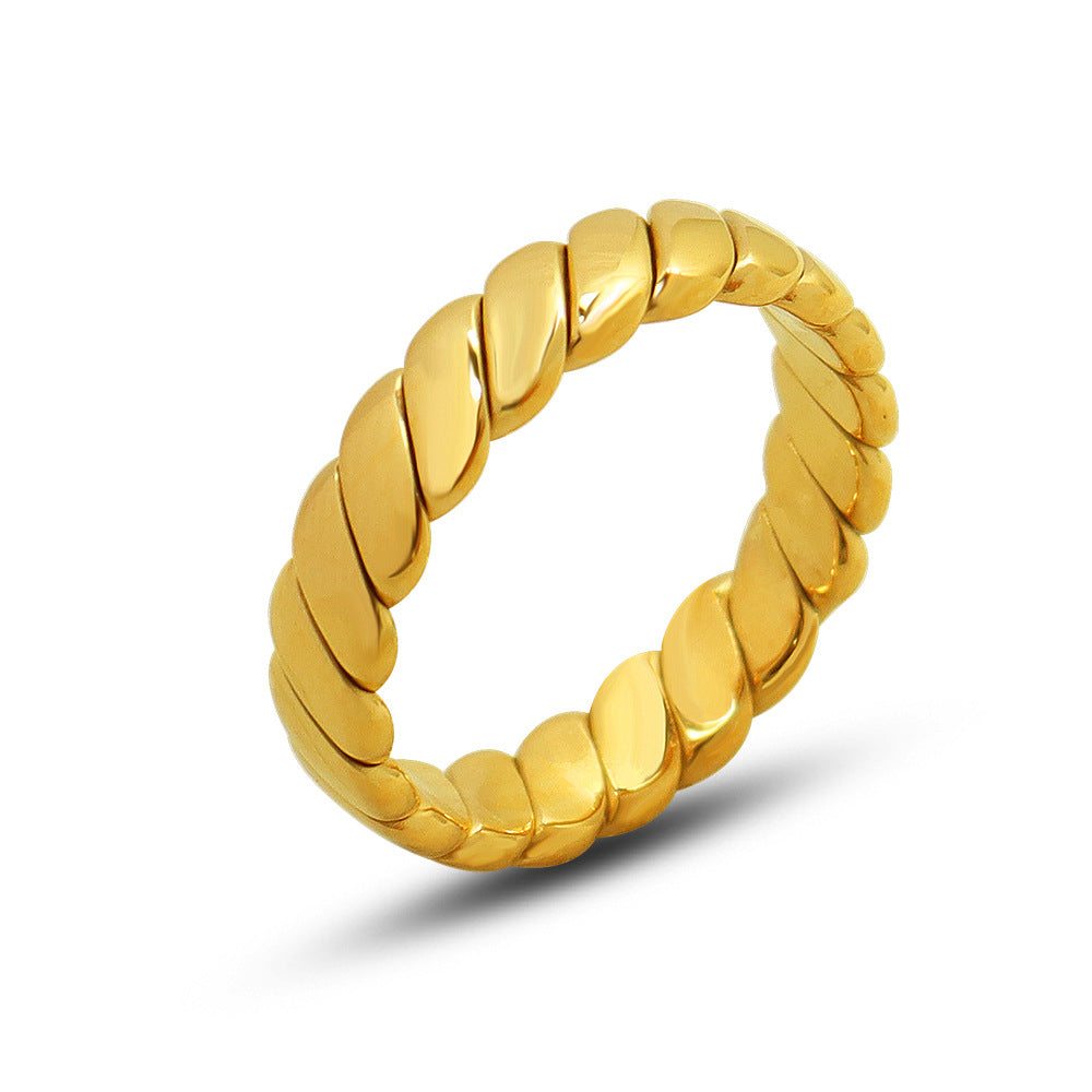 Cold wind light luxury fashion geometric plain ring, titanium steel plated 18K real gold retro hand jewelry 99