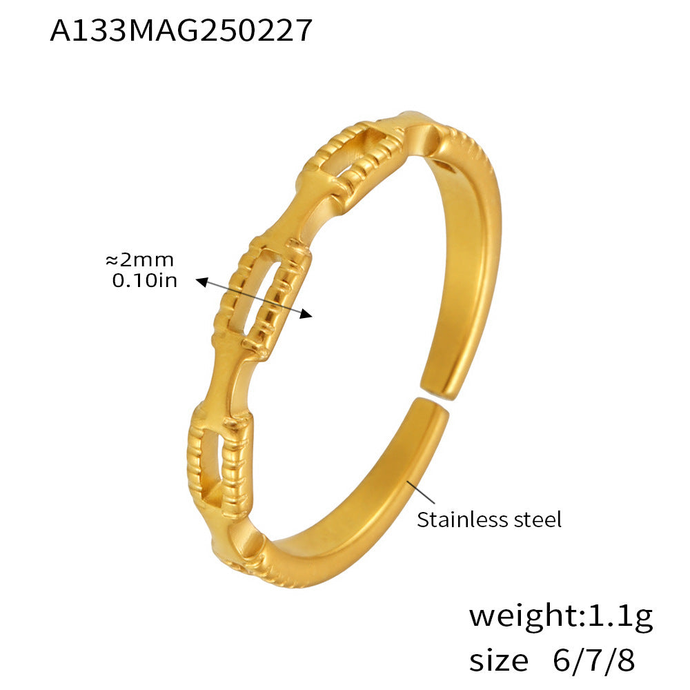 Interlocking ring women's stainless steel gold-plated fashion versatile hollow open ring niche jewelry pp