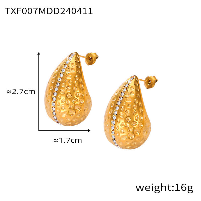 Fashion cold wind design sense personalized jewelry diamond earrings water drop shape pendant titanium steel jewelry set