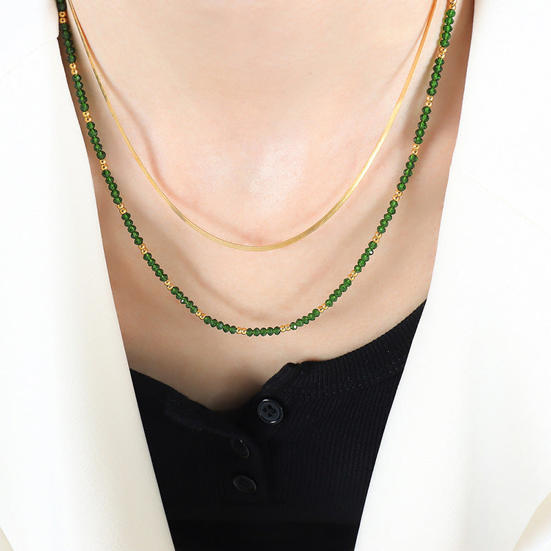 Internet celebrities with the same ethnic style retro fashion personality double stacked necklace glass stone exquisite temperament pp