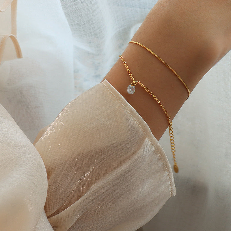 Light luxury double-layer zircon bracelet with diamonds, titanium steel 18k gold bracelet jewelry 99.