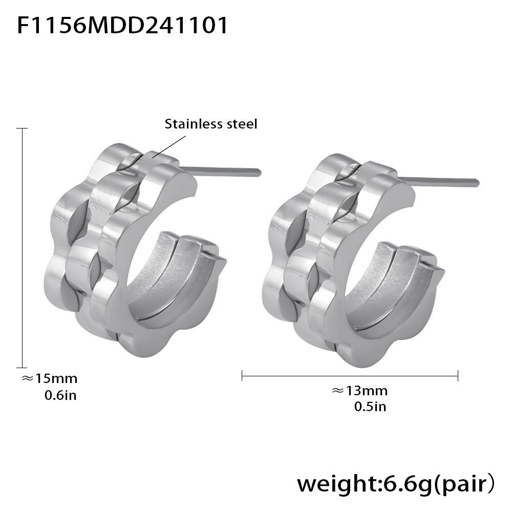 Wind Fashion Strap Texture C-Type Stud Earrings Stainless Steel Plated 18k Gold Trendy Fashion Earrings Women