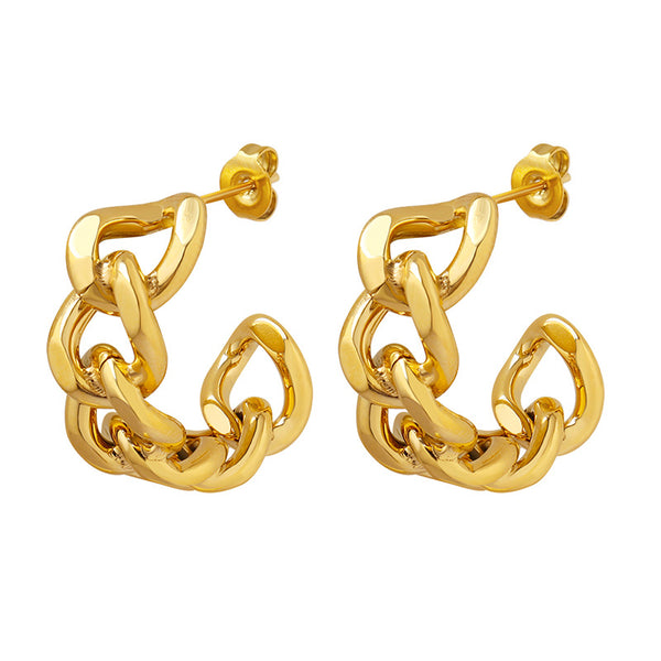 Cold wind niche fashion twist hollow C-shaped earrings titanium steel plated 18K gold stud earrings F322