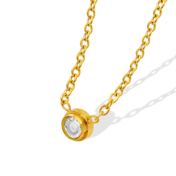 Versatile zircon single diamond light luxury collarbone chain titanium steel necklace 18K gold non-fading girls jewelry