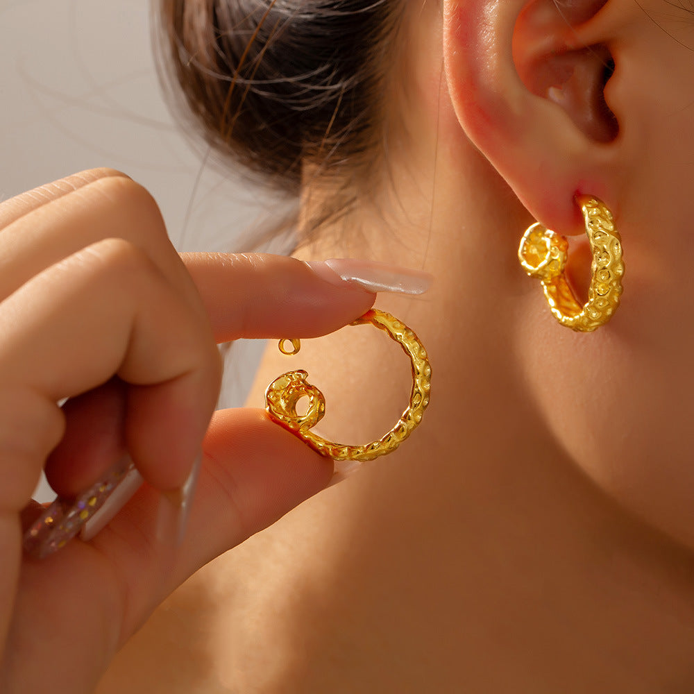Retro Personality Irregular Folds Texture Design Sense Earrings Line Twist Design Sense Titanium Steel Earrings