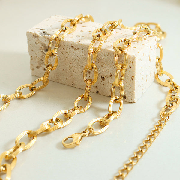 Brushed thick chain versatile stacked necklace personalized trend bracelet titanium steel gold-plated simple niche jewelry set 99