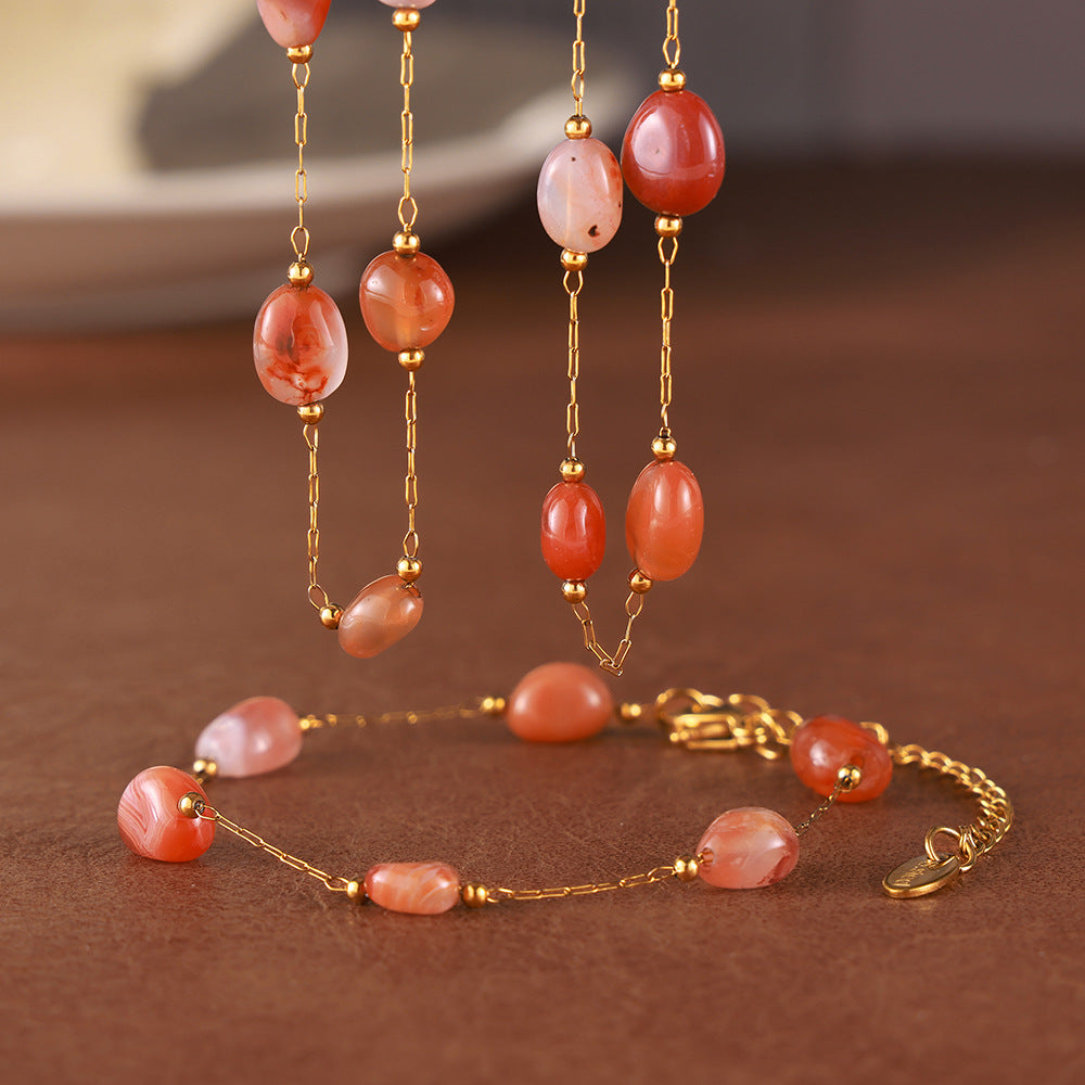 Personality, elegance, temperament jewelry, natural agate stone, handmade beaded design, titanium steel jewelry set