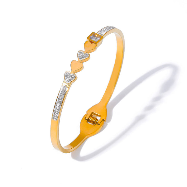 Elegant and trendy temperament Versatile jewelry Geometric diamond-set design sense Love modeling Titanium steel gold-plated bracelet pp