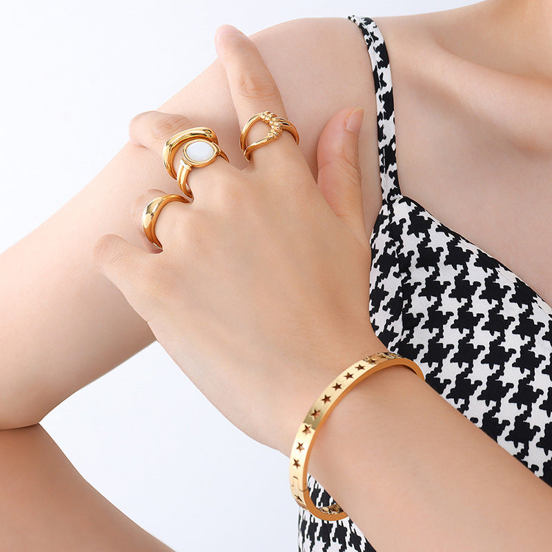 Geometric elements full sky hollow star bracelet titanium steel plated 18K real gold bracelet hand jewelry Z121pp