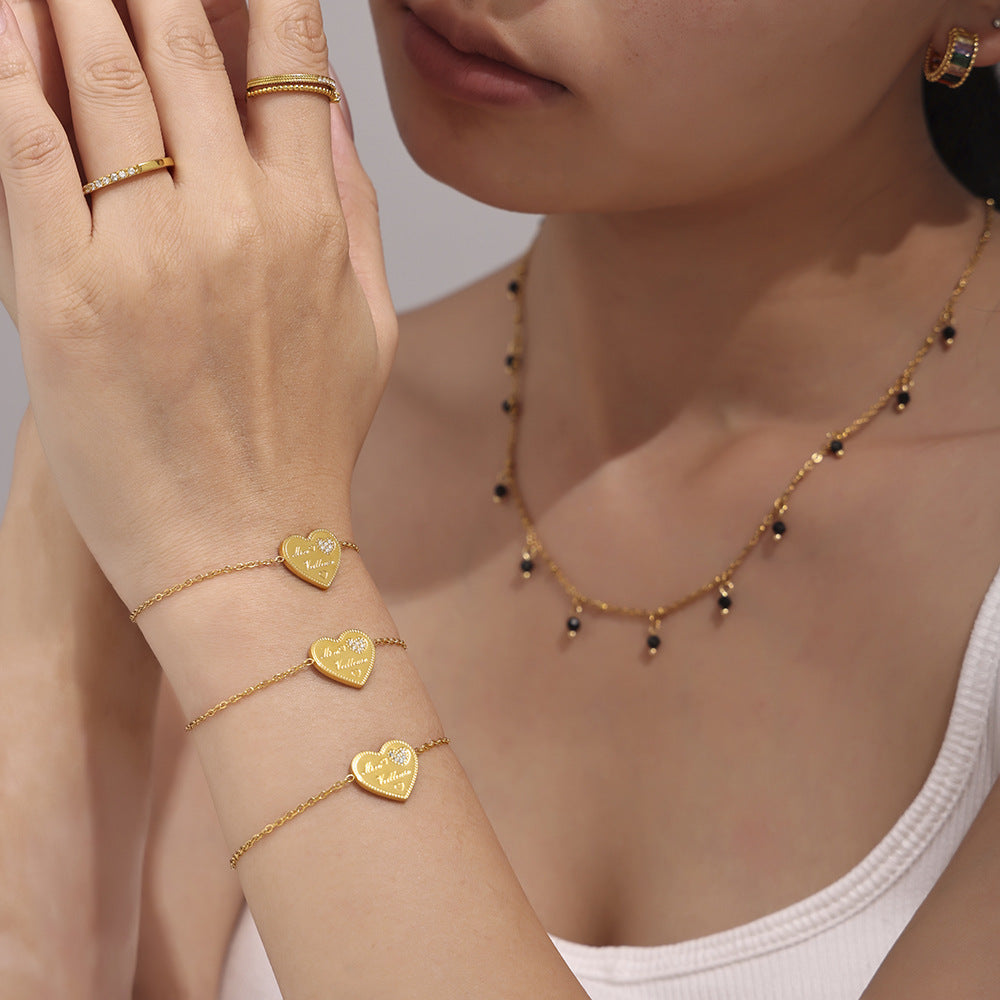 Love letter inlaid zircon craft bracelet temperament stainless steel plated 18K real gold color retention jewelry