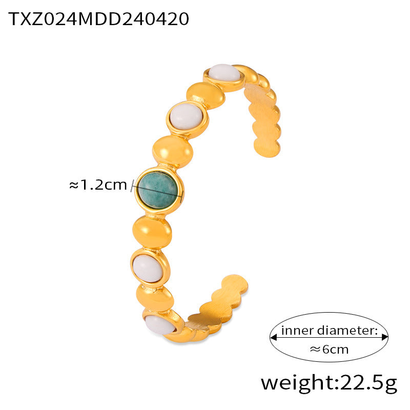 Hot-selling niche personalized jewelry geometric inlaid natural stone splicing round bead design titanium steel jewelry set 99