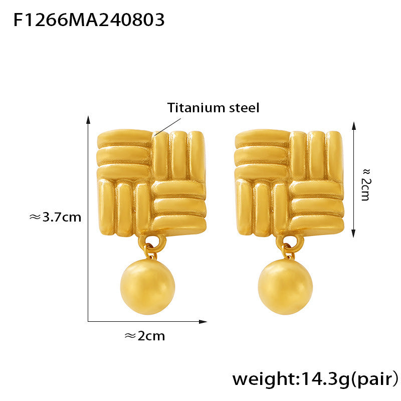 Fashion personality square oblique stripe stainless steel plated 18k gold stud earrings combination spot