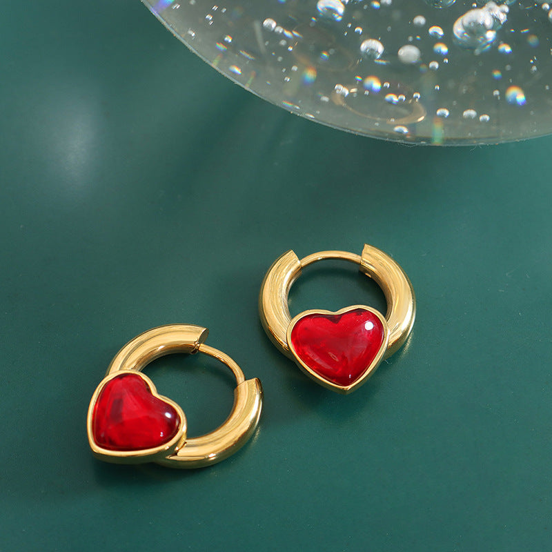 Accessories Personality Fresh and Versatile Love Earrings Titanium Steel Plated 18K Gold Round Ring Stud Earrings Accessories