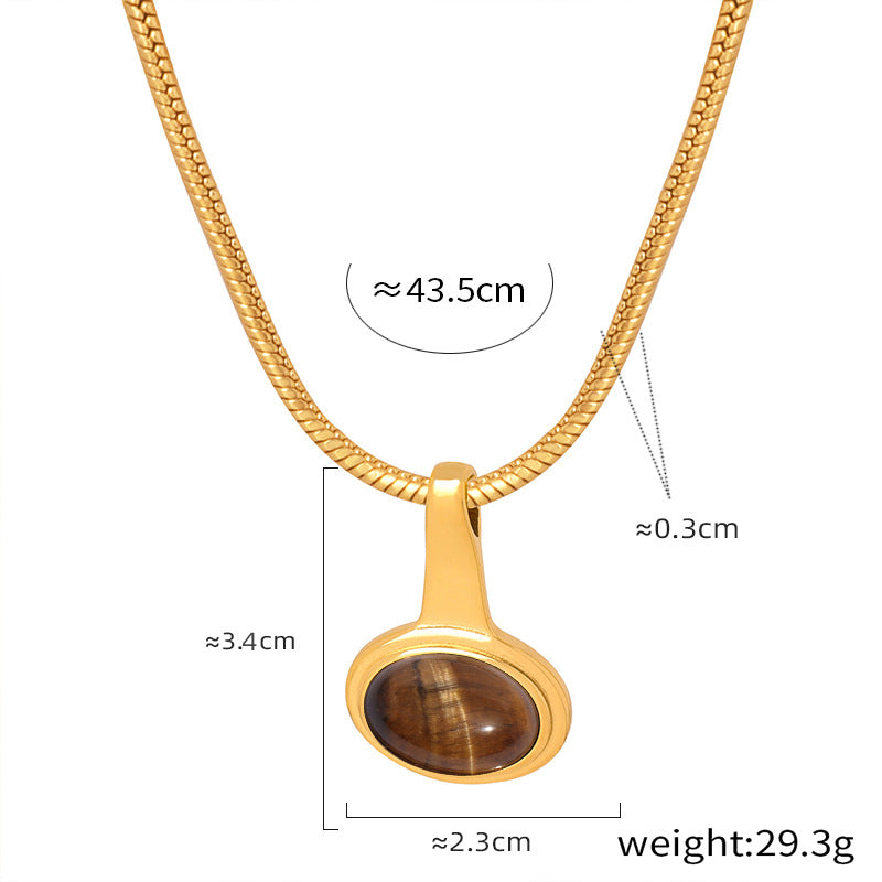 New retro light luxury fashion versatile titanium steel gold-plated glass bead pendant niche necklace jewelry design female pp