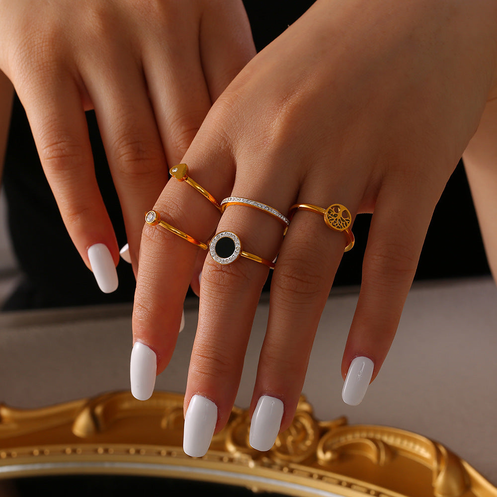 Jewelry, Tree of Life smooth titanium steel plated 18K real gold ring, love belt diamond tail ring, spot wholesale pp