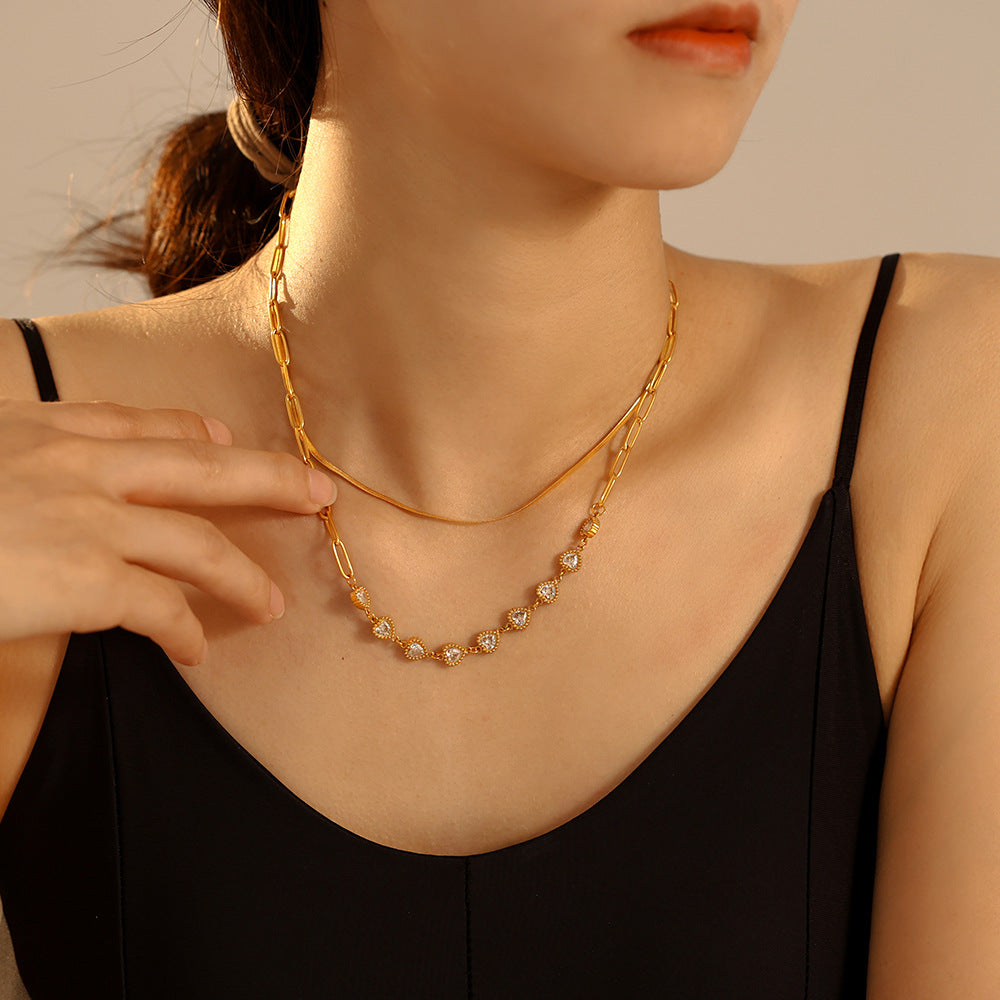 Accessories, love zircon collarbone necklace light luxury dress design stainless steel necklace wholesale