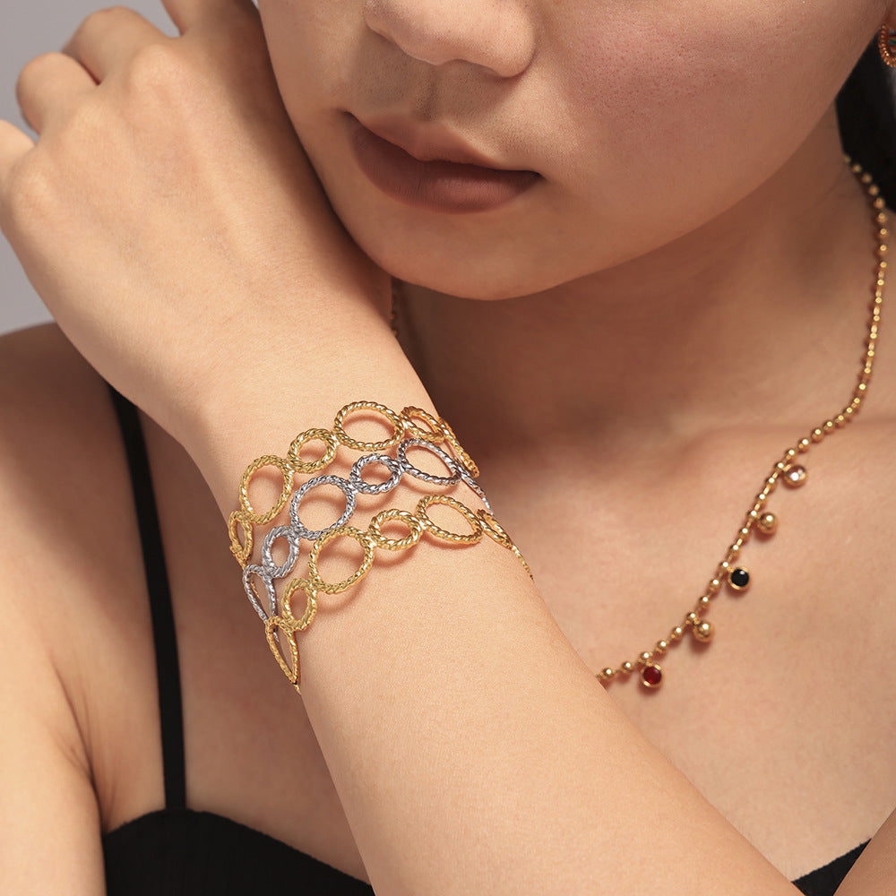 Threaded ring splicing opening bracelet European and American new stainless steel plated 18K real gold simple popular bracelet pp
