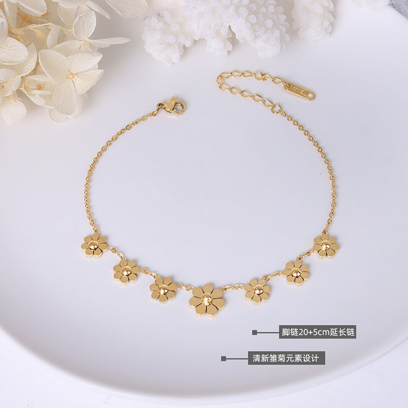 Daisy petal anklet versatile jewelry chain Titanium steel plated 18K real gold non-fading anklet jewelry