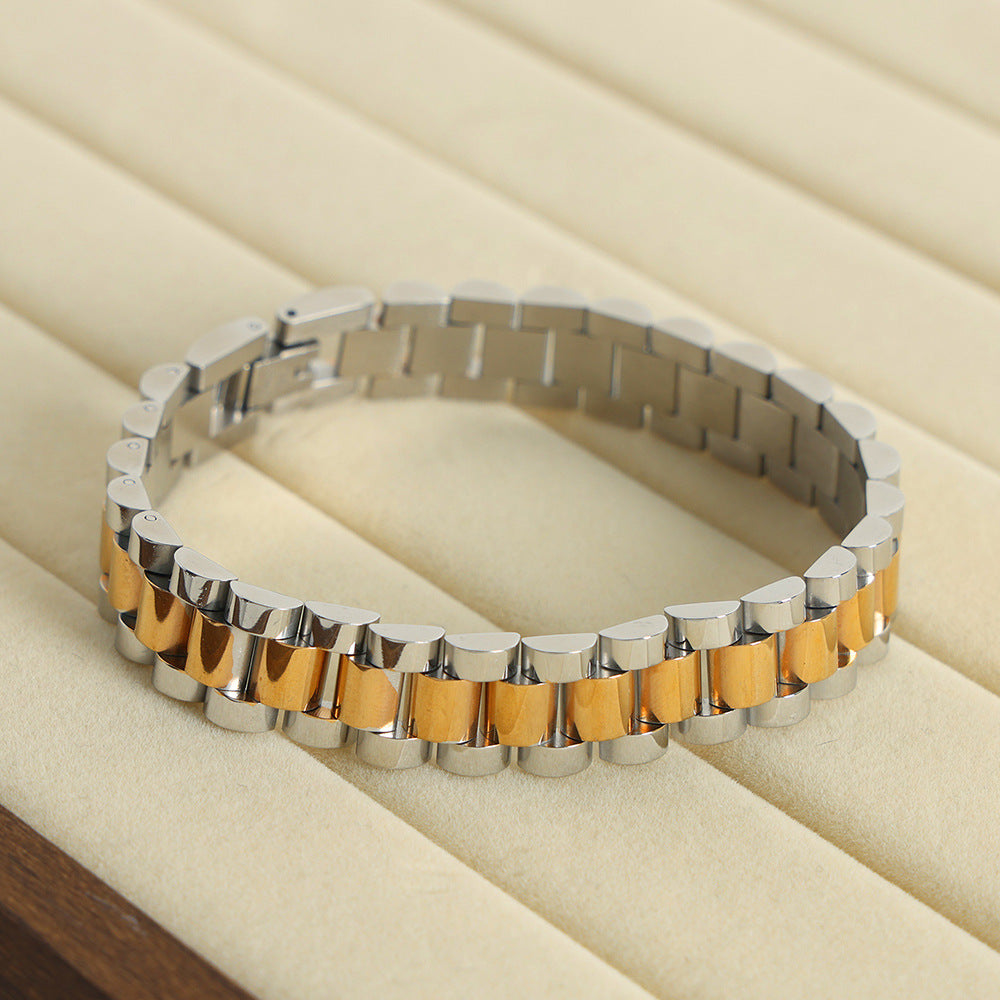 New high-end fashion versatile personality niche design titanium steel gold-plated chain texture bracelet jewelry women
