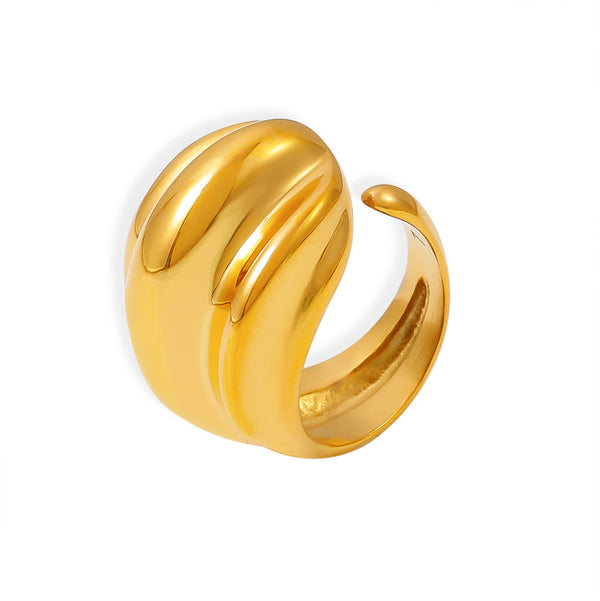 Multi-level striped water drop opening ring retro personalized design titanium steel plated 18K gold jewelry pp