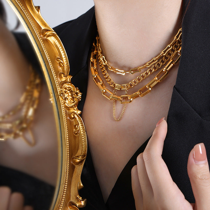 Cold wind personality geometric chain splicing design sense minimalist wind titanium steel gold-plated jewelry set